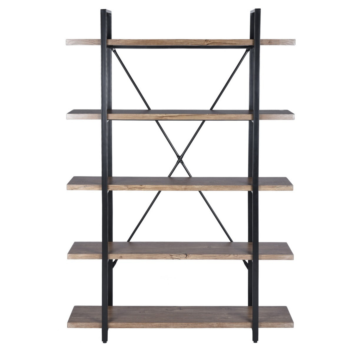 5-Tier Industrial Bookcase With Rustic Wood And Metal Frame, Large Open Bookshelf For Living Room