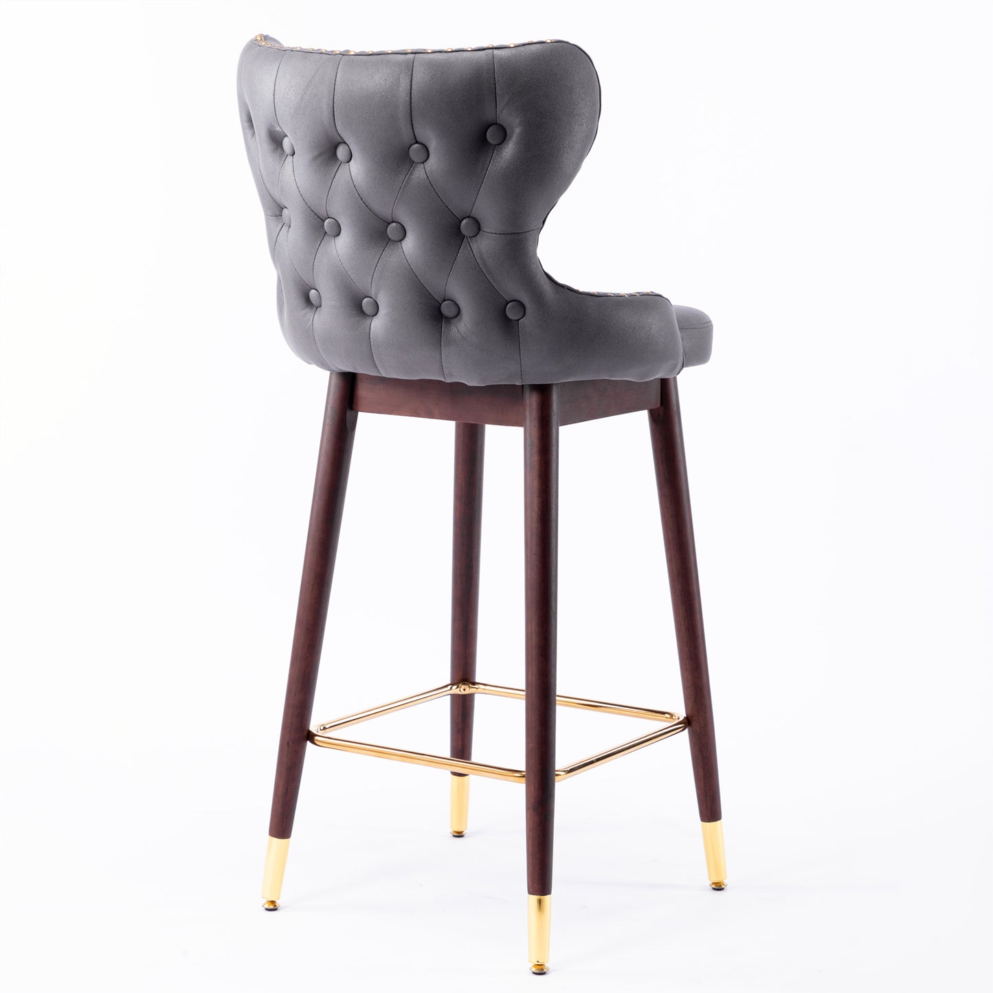 A&A Furniture,29.9" Modern Leathaire Fabric bar chairs, Tufted Gold Nailhead Trim Gold Decoration Bar stools,Set of 2 (Dark Gray)