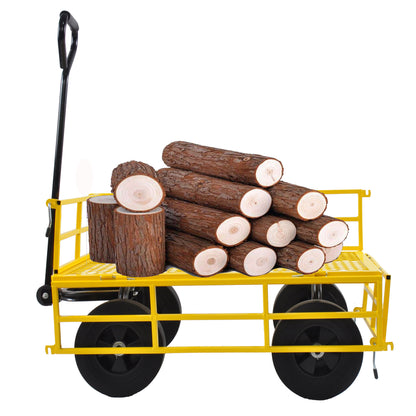 Tools cart Wagon Cart Garden cart trucks make it easier to transport firewood （Yellow colour）