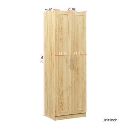 High wardrobe and kitchen cabinet with 2 doors and 3 partitions to separate 4 storage spaces,Oak