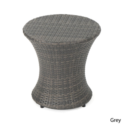 Townsgate Outdoor Brown Wicker Hourglass Side Table Gray