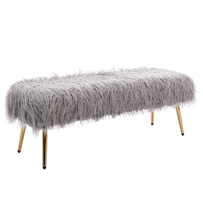 HengMing Faux Fur Plush Ottoman Bench, Modern Fluffy Upholstered Bench for Entryway Dining Room Living Room Bedroom, GRAY