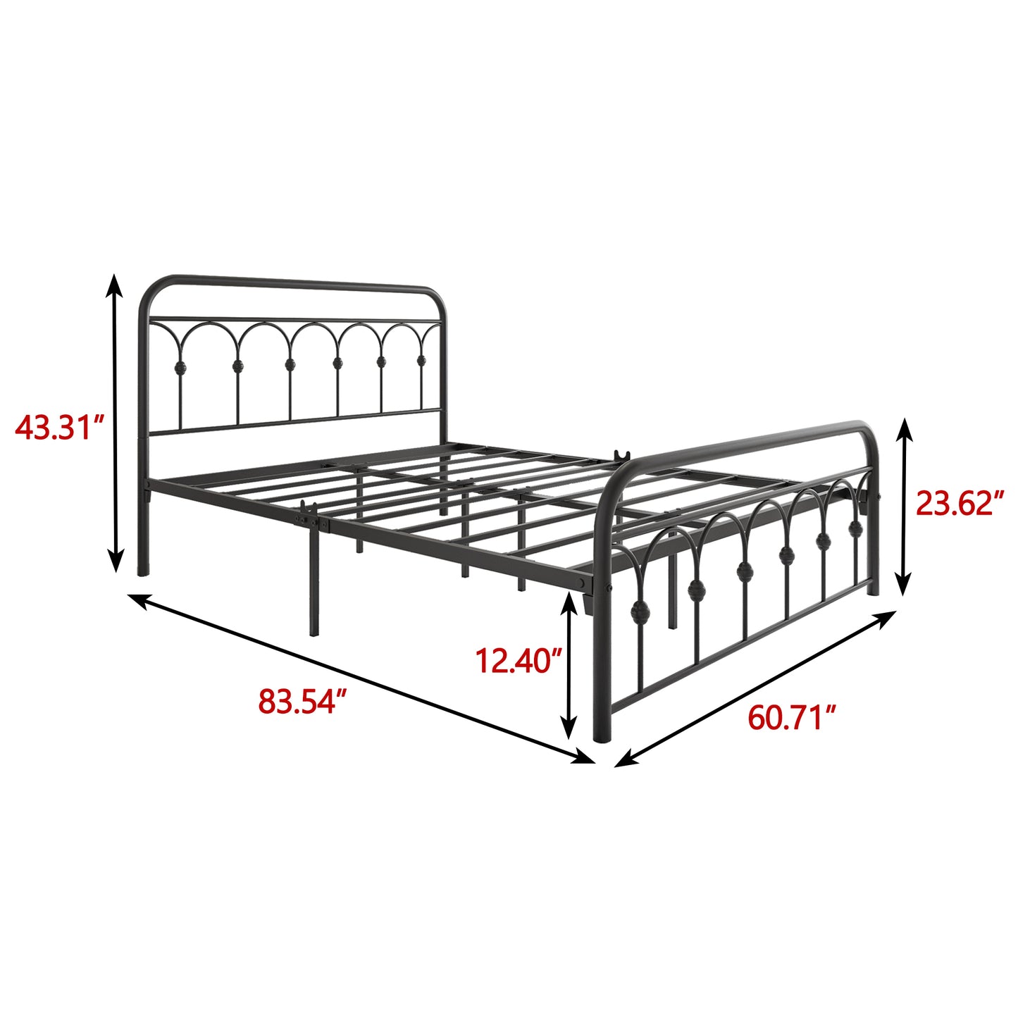 Queen Metal Bed Frame with Headboard and Footboard Platform Queen Size No Box Spring Needed 12.4" Under Bed Storage, Queen Size Black