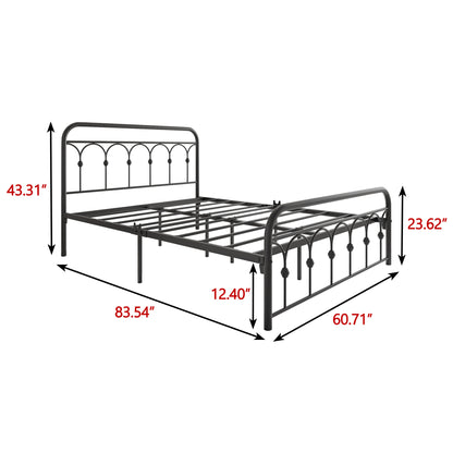 Queen Metal Bed Frame with Headboard and Footboard Platform Queen Size No Box Spring Needed 12.4" Under Bed Storage, Queen Size Black