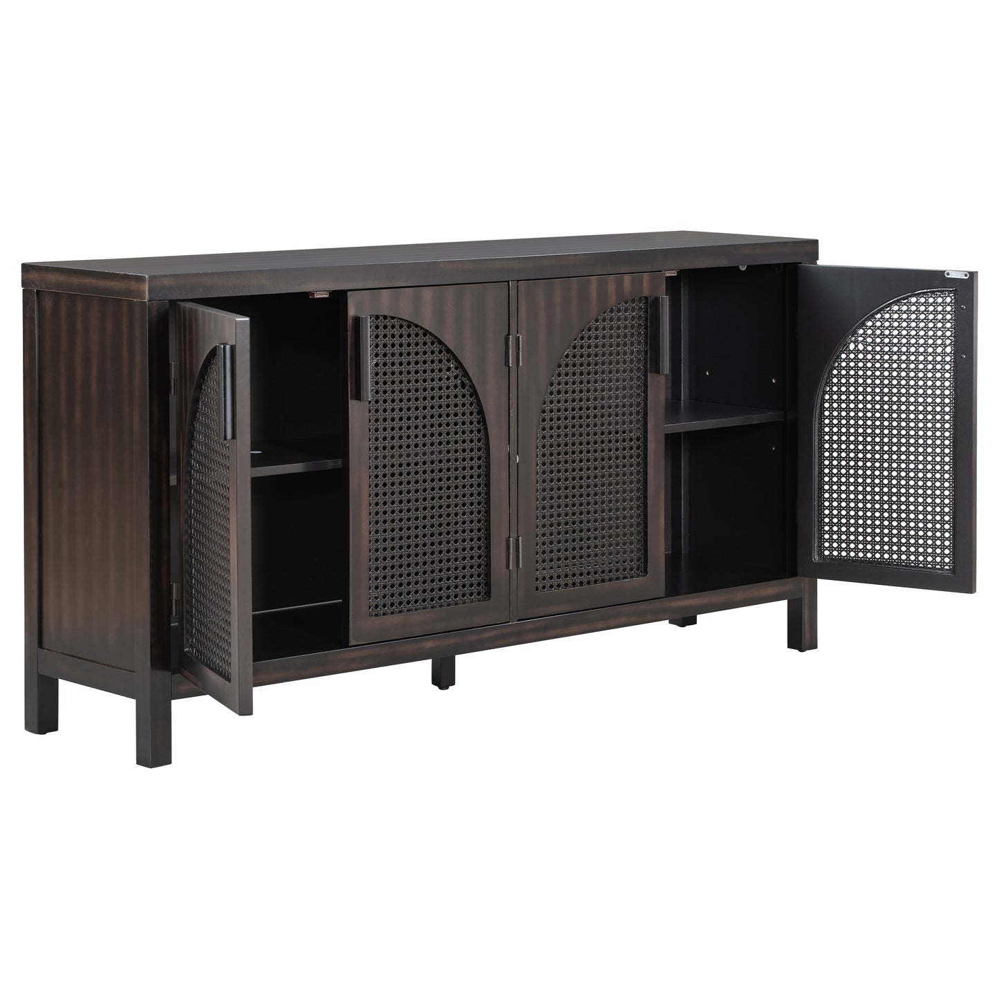 TREXM Large Storage Space Sideboard with Artificial Rattan Door and metal handles for Living Room and Entryway (Espresso)