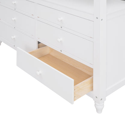 Full size Loft Bed with Drawers and Desk, Wooden Loft Bed with Shelves - White(OLD SKU:LT000529AAK)