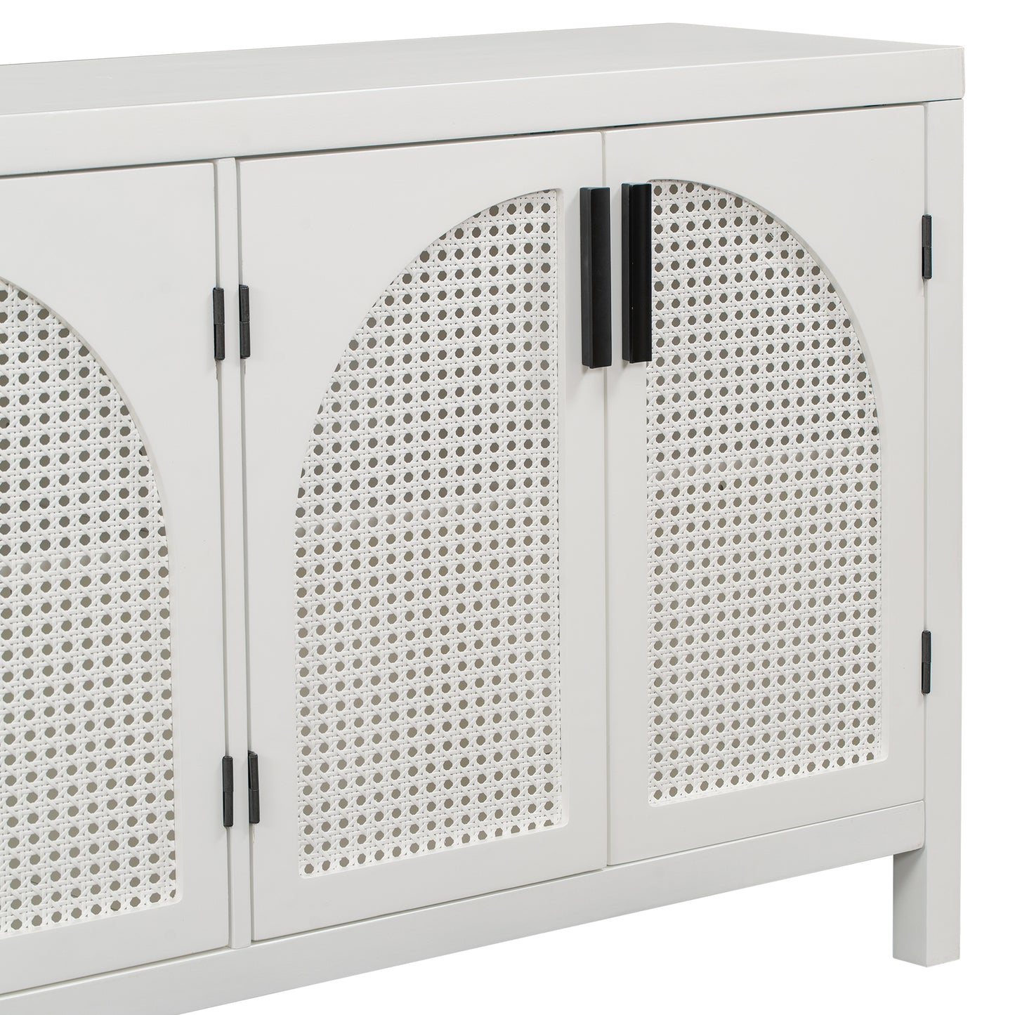 TREXM Large Storage Space Sideboard with Artificial Rattan Door and metal handles for Living Room and Entryway (White)