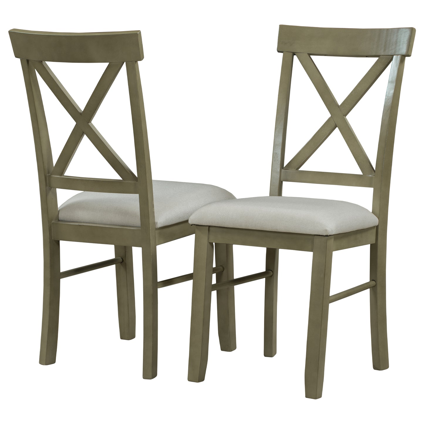 TOPMAX 2 Pieces Farmhouse Rustic Wood Kitchen Upholstered X-Back Dining Chairs, Gray Green+Gray