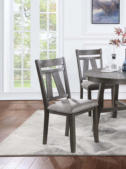 Dining Room Furniture Set of 2 Chairs Gray Fabric Cushion Seat Rich Dark Brown Finish Side Chairs