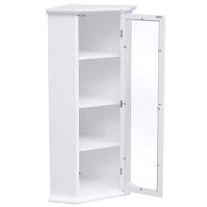 Freestanding Bathroom Cabinet with Glass Door, Corner Storage Cabinet for Bathroom, Living Room and Kitchen, MDF Board with Painted Finish, White