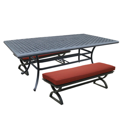 3 Piece Outdoor Aluminum Dining Set, Rectangular table and Benches, Terracotta