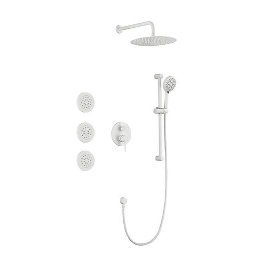 Shower System with Shower Head, Hand Shower, Slide Bar, Bodysprays, Shower Arm, Hose, Valve Trim, and Lever Handles