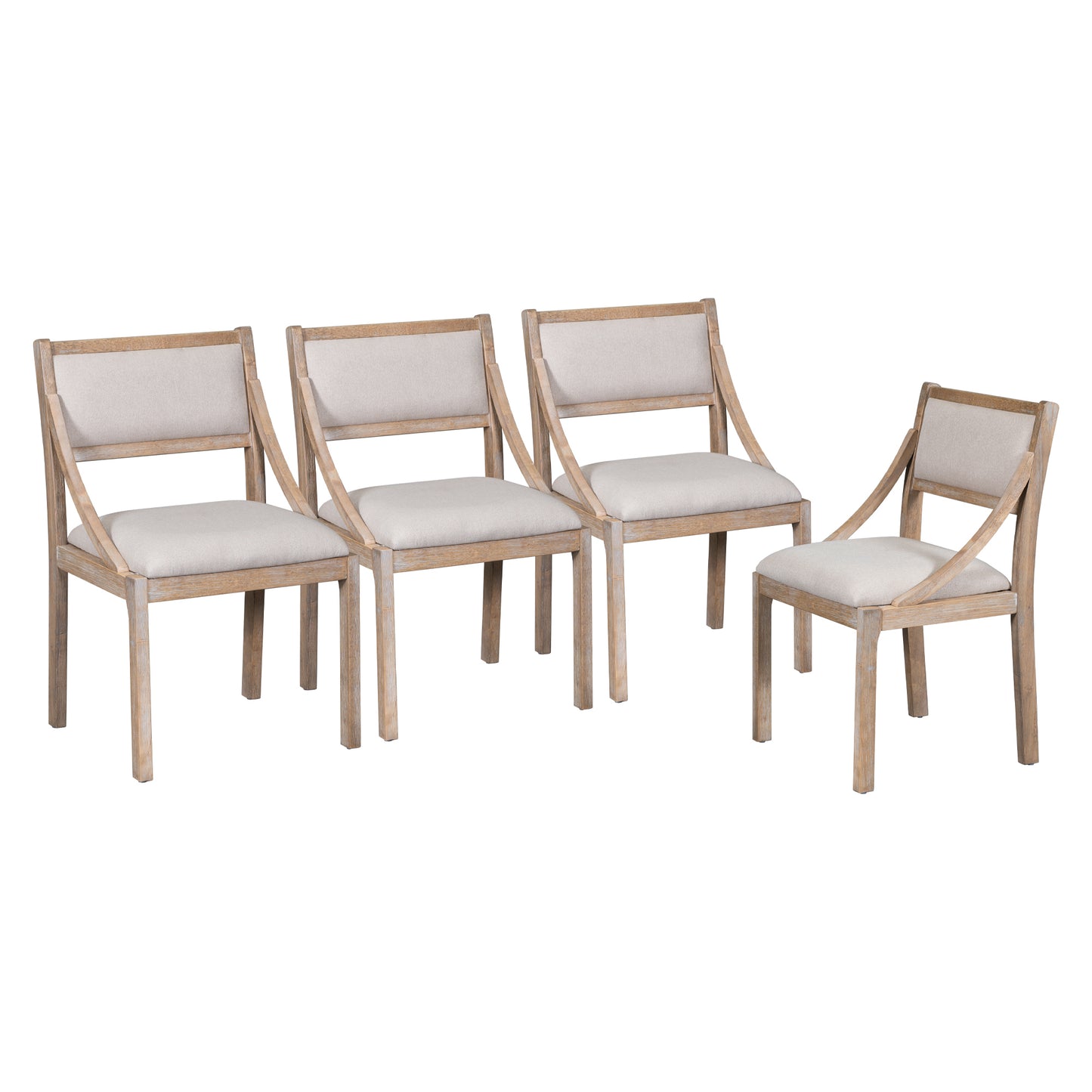 TREXM Retro Wood Dining Chairs Set of 4, Upholstered Chairs with Solid Wood Legs and Frame for Kitchen, Living Room, Dining Room (Natural Wood Wash)