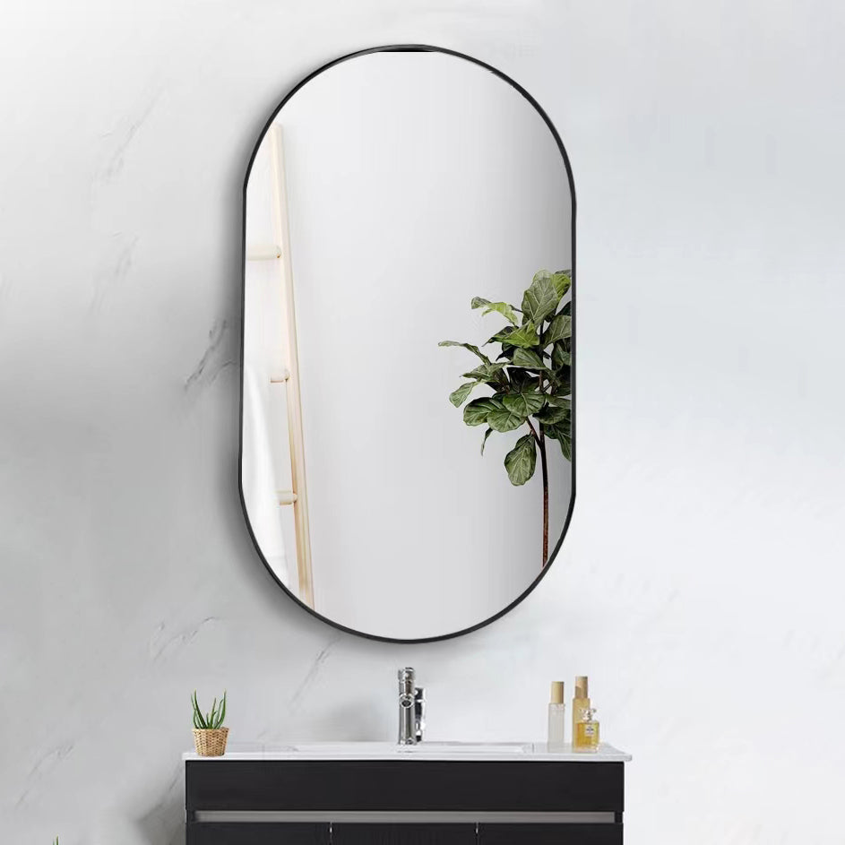 Wall Mounted Mirror, 36’’x18’’ Oval Bathroom Mirror, Black Vanity Wall Mirror w/ Stainless Steel Metal Frame & Pre-Set Hooks for Vertical & Horizontal Hang, Ideal for Bedroom, Bathroom