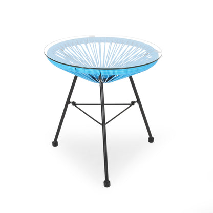 Chrissy Outdoor Modern Faux Rattan Side Table with Tempered Glass Top