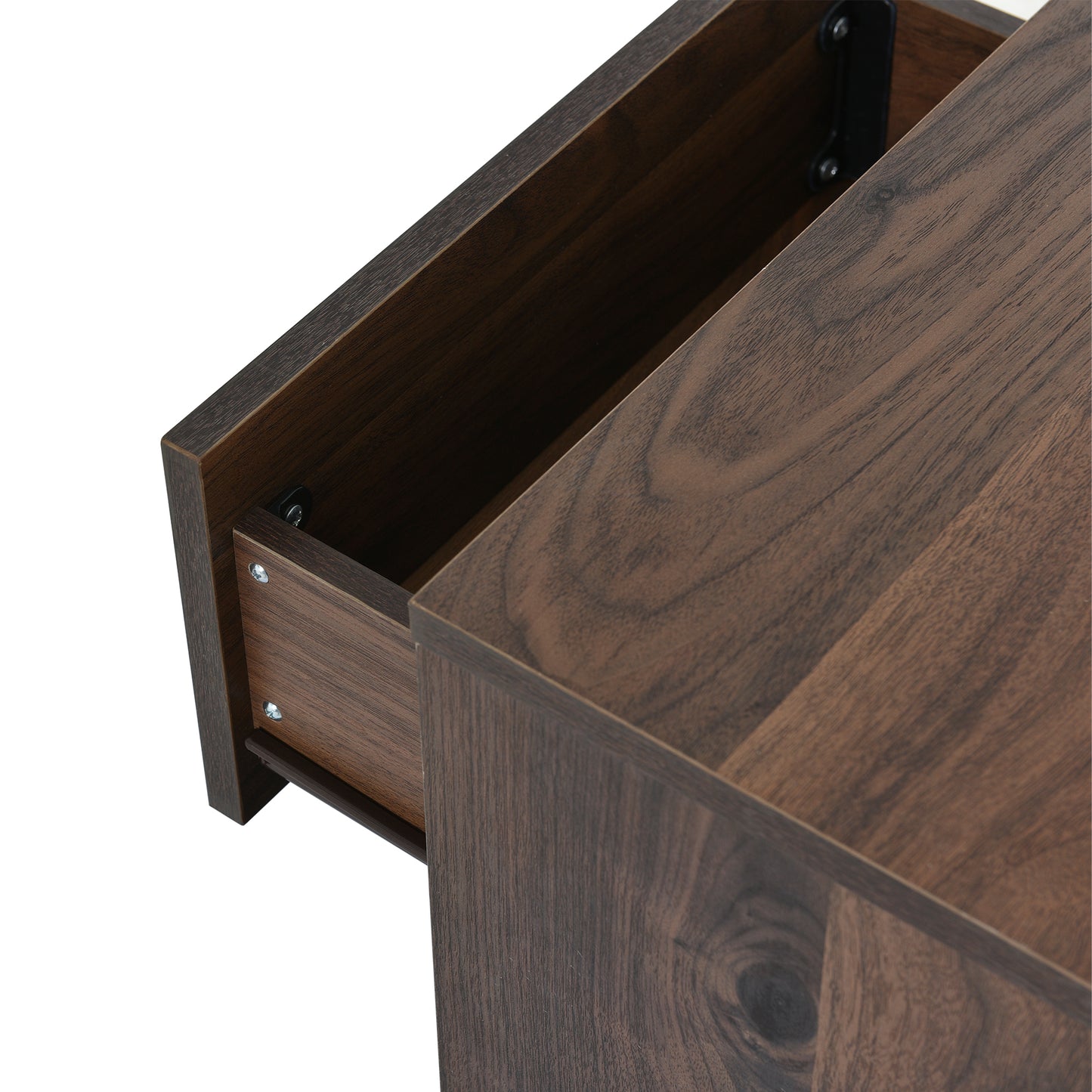 Mid-Century Modern Nightstand End Table Open Storage with  One Drawer, Dark Brown