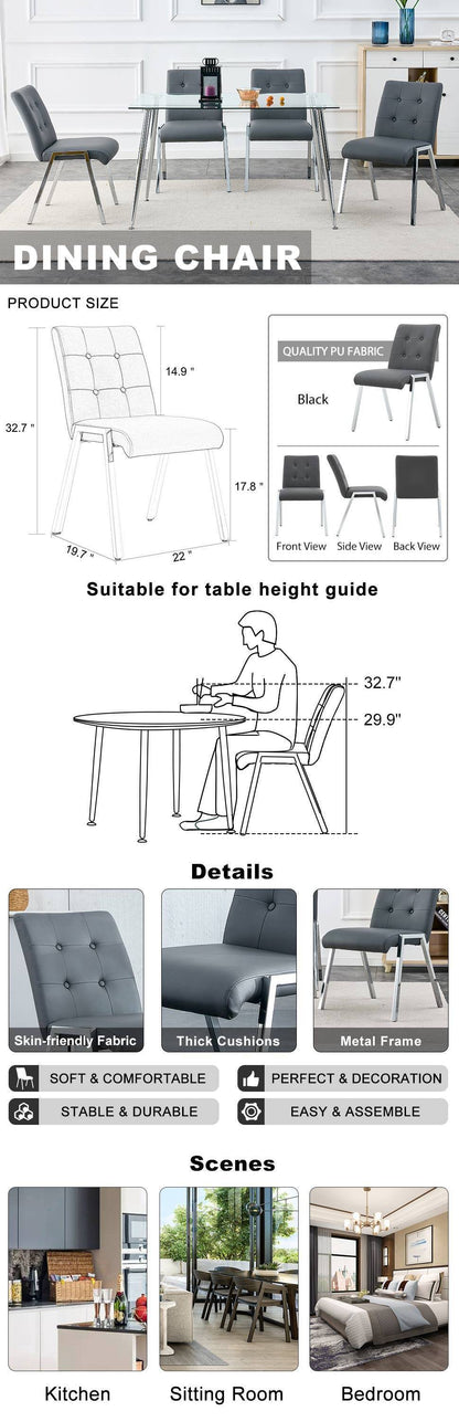 Grid shaped armless high back dining chair,2-piece set, office chair. Applicable to dining room, living room, kitchen and office.Dark Grey Chair and Electroplated metal leg