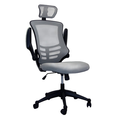 Techni Mobili Modern High-Back Mesh Executive Office Chair with Headrest and Flip-Up Arms, Silver Grey