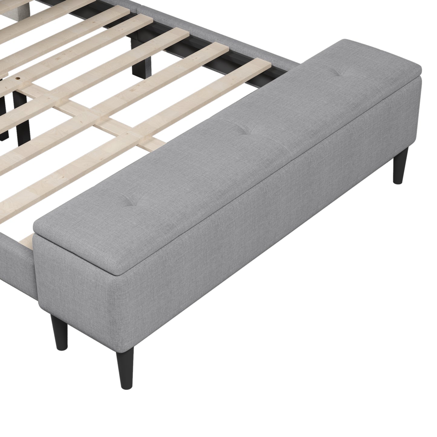 Upholstered Storage Bed Frame with Storage Ottoman Bench, No Box Spring Needed, Queen, Gray