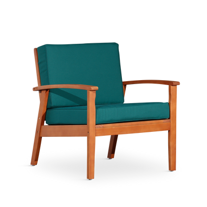 Deep Seat Eucalyptus Chair, Natural Oil Finish, Dark Green Cushions