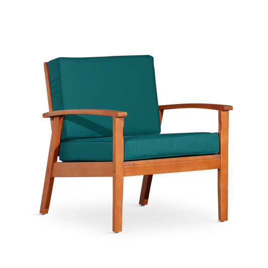 Deep Seat Eucalyptus Chair, Natural Oil Finish, Dark Green Cushions