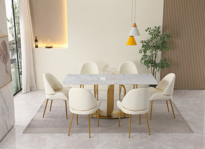 71" Contemporary Dining Table in Gold with Sintered Stone Top and  U shape Pedestal Base in Gold finish