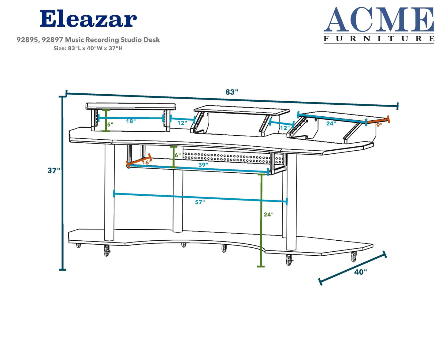 ACME Eleazar Computer Desk, Black Oak 92895