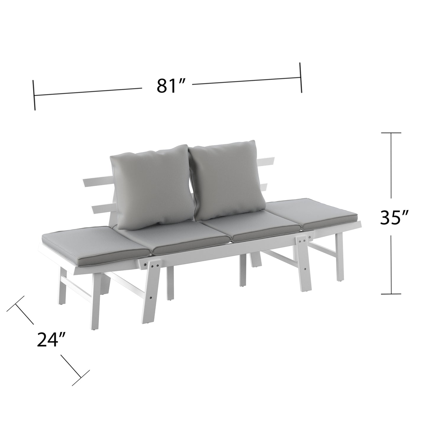 Dolavon Outdoor Convertible Lounge Chair – White w/ Gray Cushions