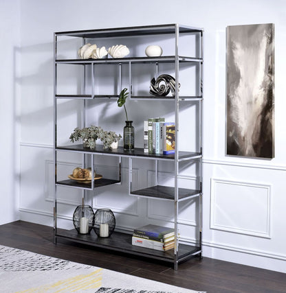 ACME Vonara Bookshelf, Rustic Gray Oak & Chrome 92657