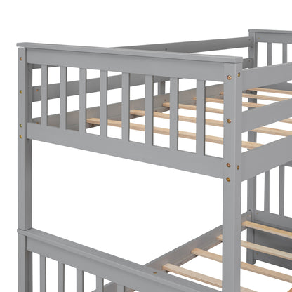 Twin-Over-Full Bunk Bed with Ladders and Two Storage Drawers(Gray)( old sku:LT000165AAE）