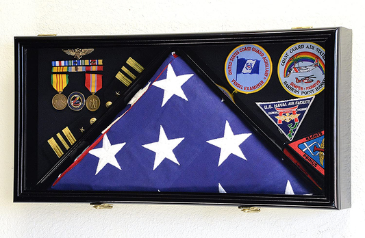 Large Flag & Medals Military Pins Patches Insignia Holds up to 5x9 Flag (Black Finish) by The Military Gift Store