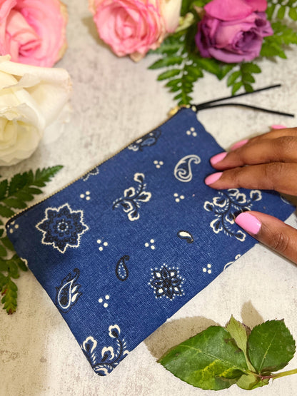 Blue Bandana Mini Zip Clutch - FINAL SALE by Ash & Rose