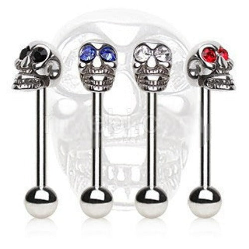 316L Surgical Steel Barbell with a Skull Top by Fashion Hut Jewelry