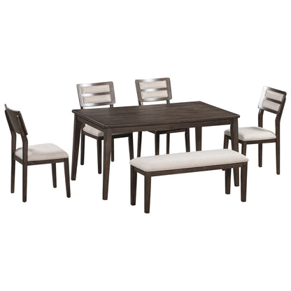 TREXM Classic and Traditional Style 6 - Piece Dining Set, Includes Dining Table, 4 Upholstered Chairs & Bench (Espresso)