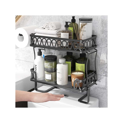 Stacking Shower Caddy Shelf Toilet Rack 2 Layer Bathroom Organizer Metal Storage Shelfl Black