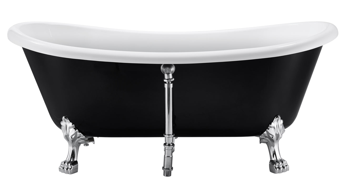 67" 100% Acrylic Freestanding Bathtub，Contemporary Soaking Tub，white inside black outside