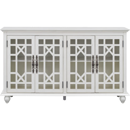 TREXM Sideboard with Adjustable Height Shelves, Metal Handles, and 4 Doors for Living Room, Bedroom, and Hallway (Antique White)