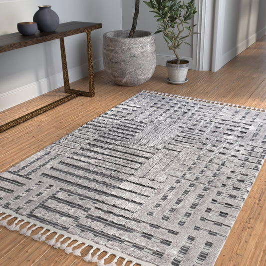 Graphics Gray and Beige Polyester Area Rug 5x8