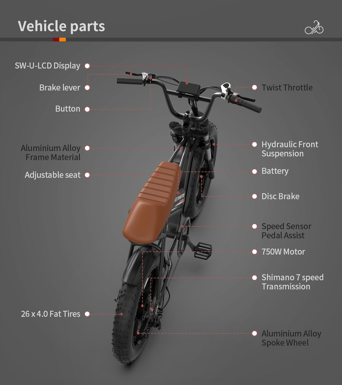 AOSTIRMOTOR new pattern Electric Bicycle 750W Motor 20" Fat Tire With 48V 13AH  Li-Battery