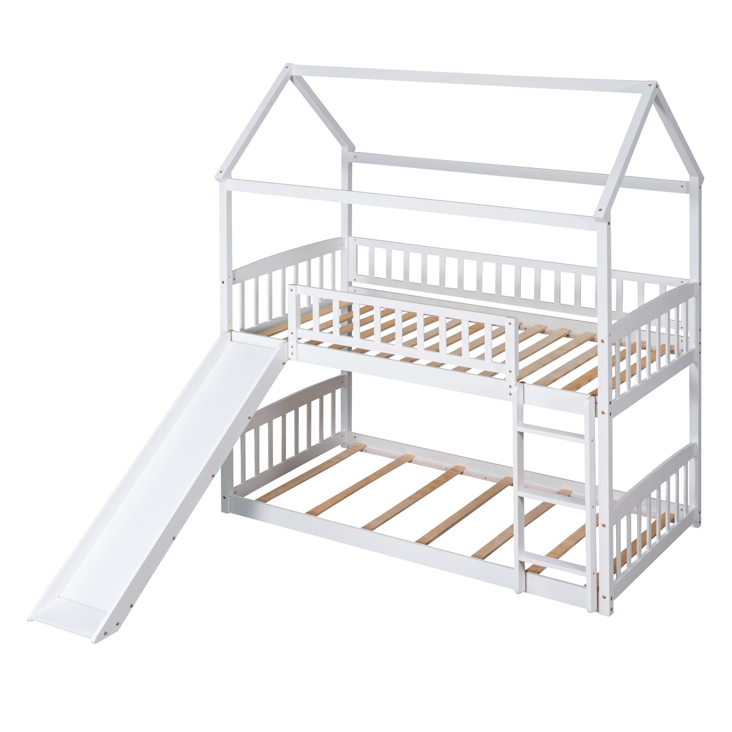 Twin Over Twin Bunk Bed with Slide, House Bed with Slide, White(OLD SKU: LT000213AAK)