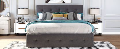 Upholstered Platform Bed with 2 Drawers and 1 Twin XL Trundle,  Linen Fabric, Queen Size - Dark Gray(OLD SKU :LP000314AAE)