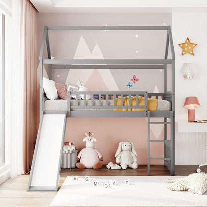 Twin Loft Bed with Slide, House Bed with Slide,White(OLD SKU :LT000212AAE)