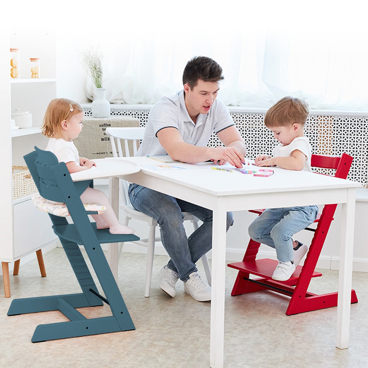 Adjustable solid wood beech baby dining chair detachable baby dinner plate baby multi-functional solid wood learning bench