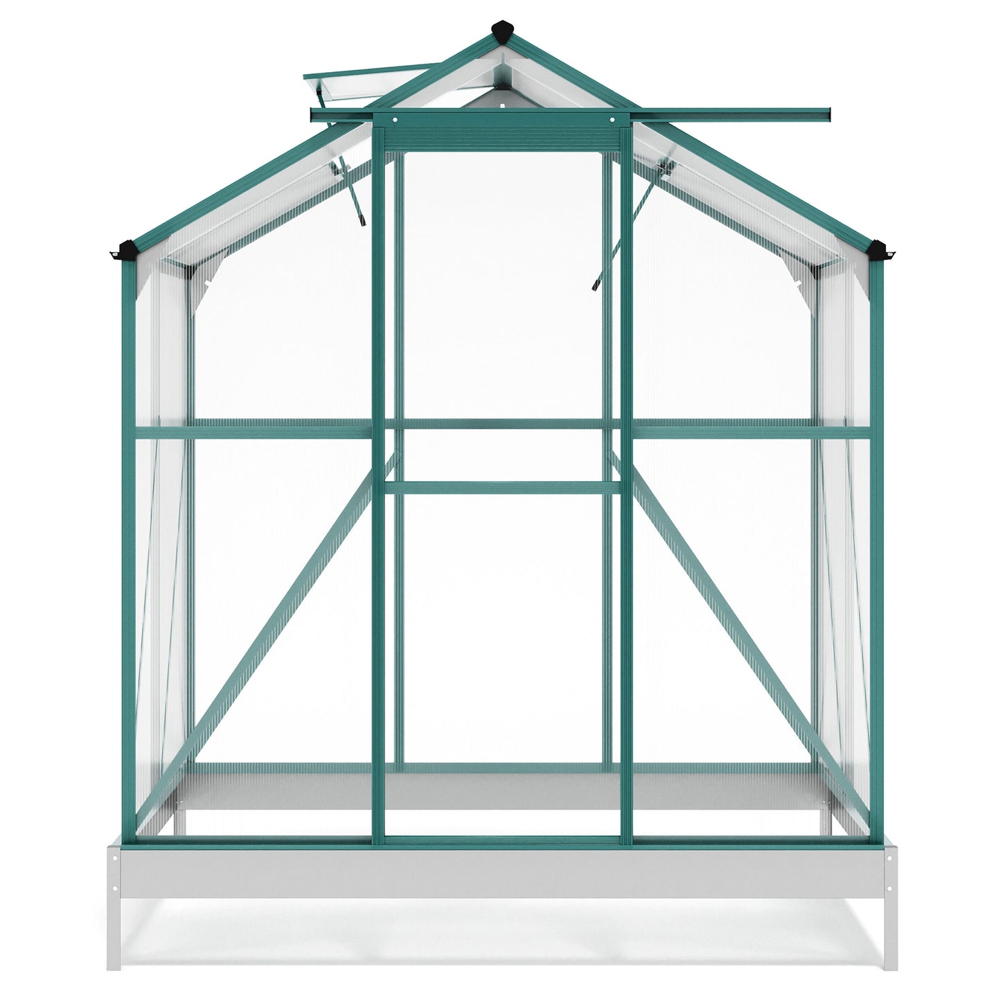 TOPMAX Upgraded Outdoor Patio 6.2ft Wx4.3ft D Greenhouse, Walk-in Polycarbonate Greenhouse with 2 Windows and Base,Aluminum Hobby Greenhouse with Sliding Door for Garden, Backyard, Green