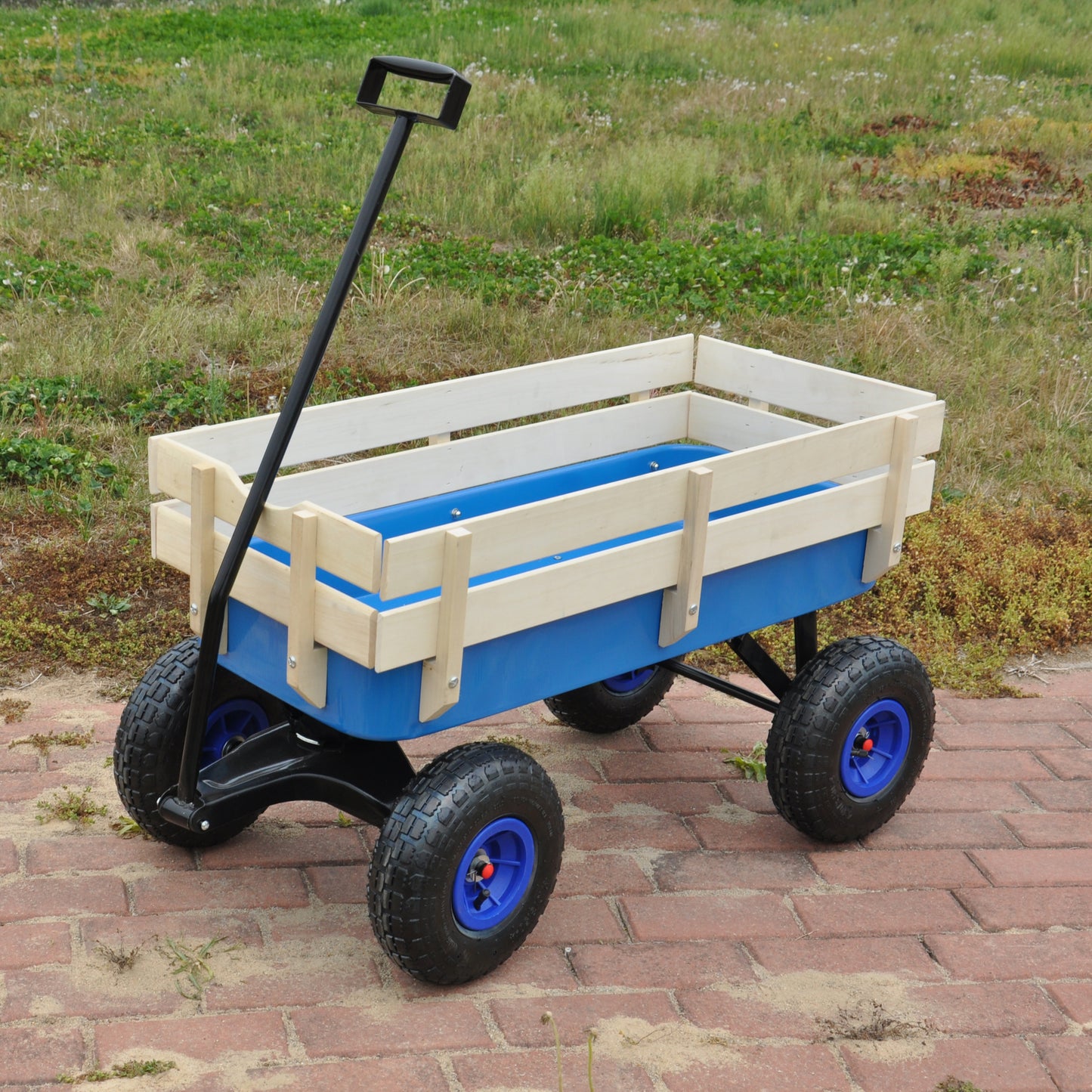 Outdoor Wagon All Terrain Pulling w/Wood Railing Air Tires Children Kid Garden