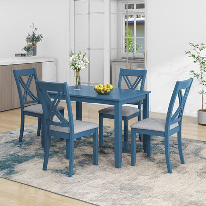 TOPMAX Rustic Minimalist Wood 5-Piece Dining Table Set with 4 X-Back Chairs for Small Places, Blue