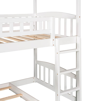 Twin Over Twin Bunk Bed with Two Drawers and Slide, House Bed with Slide, White(OLD SKU :LP000129AAK)