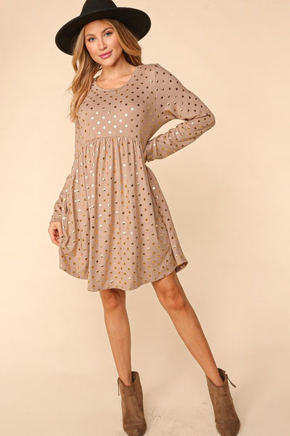 DOT FOIL BABYDOLL HACCI KNIT DRESS