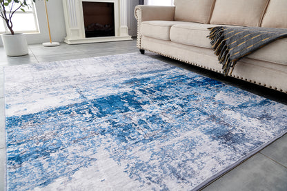 ZARA Collection Abstract Design Gray Turquoise Machine Washable Super Soft Area Rug