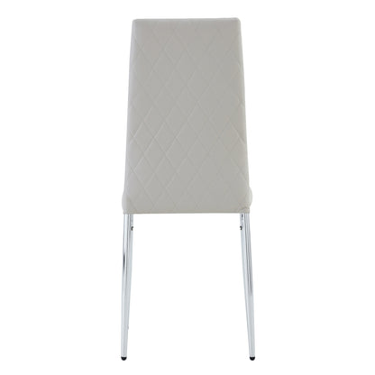 Grid Shaped Armless High Back Dining Chair,2-Piece Set, Office Chair. Applicable to Dining Room, Living Room, Kitchen and Office.Grey Chair and Electroplated Metal Leg